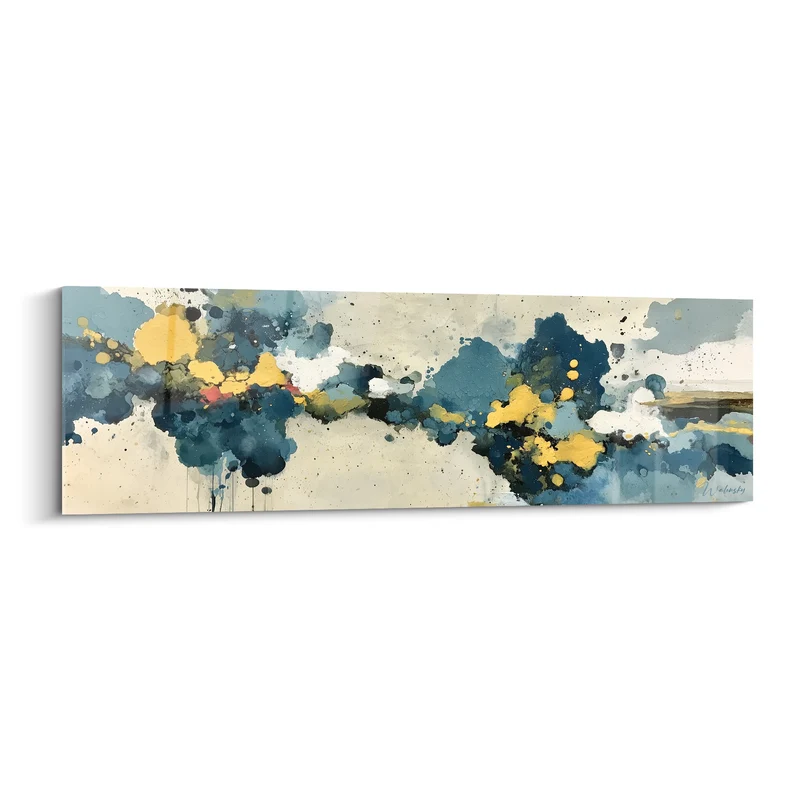 Tableau Éclaboussures bleu marine et dorées sur fond ivoire - Archipel imaginaire - Edition style Peinture abstrait