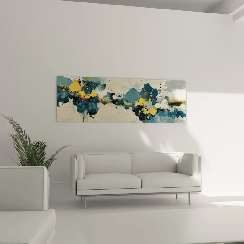 Tableau Éclaboussures bleu marine et dorées sur fond ivoire - Archipel imaginaire - Edition style Peinture abstrait