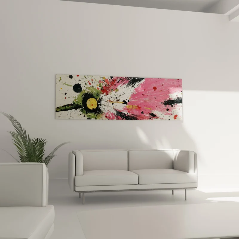 Tableau Explosion florale rose et jaune éclatante - Déflagration vitale - Edition style Peinture abstrait
