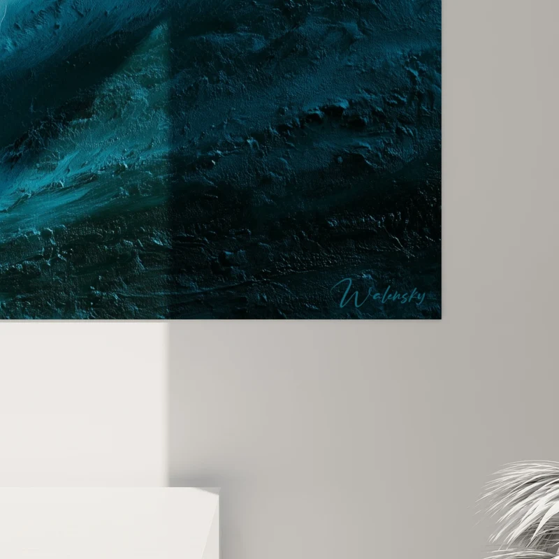 Tableau Vague diagonale rose et bleu sarcelle - Collision chromatique nocturne - Edition style Peinture abstrait