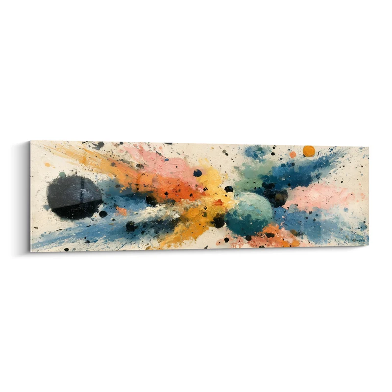 Tableau Sphères noire et turquoise en collision cosmique - Éclat de météorites - Edition style Peinture abstrait