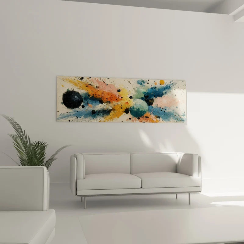 Tableau Sphères noire et turquoise en collision cosmique - Éclat de météorites - Edition style Peinture abstrait