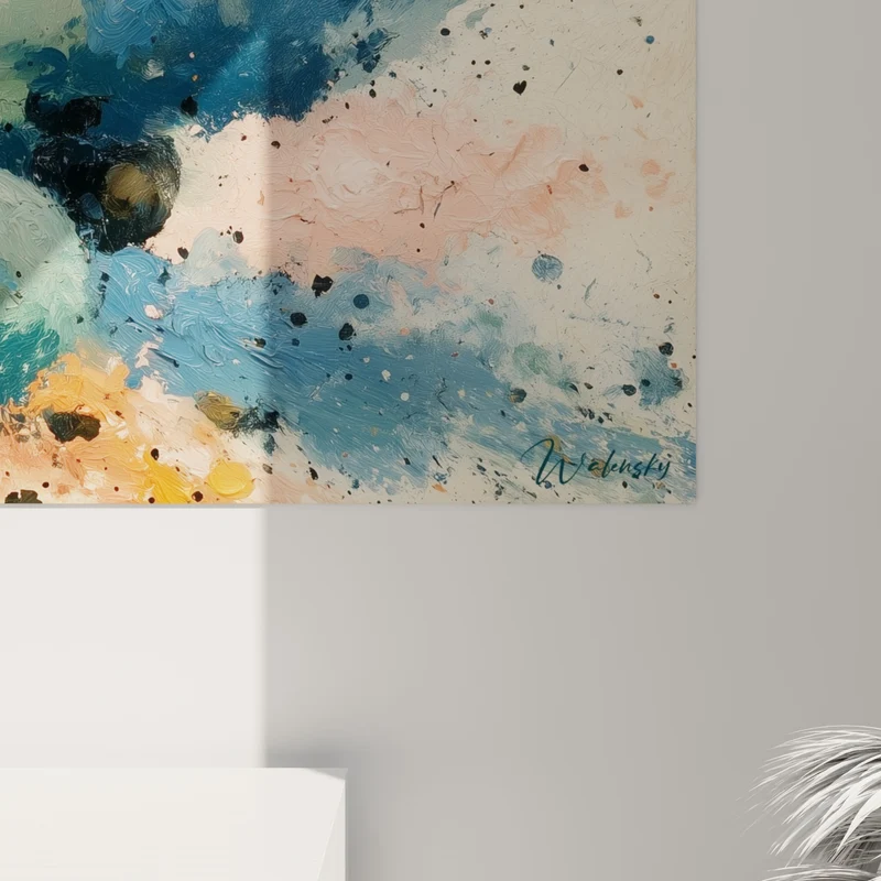 Tableau Sphères noire et turquoise en collision cosmique - Éclat de météorites - Edition style Peinture abstrait