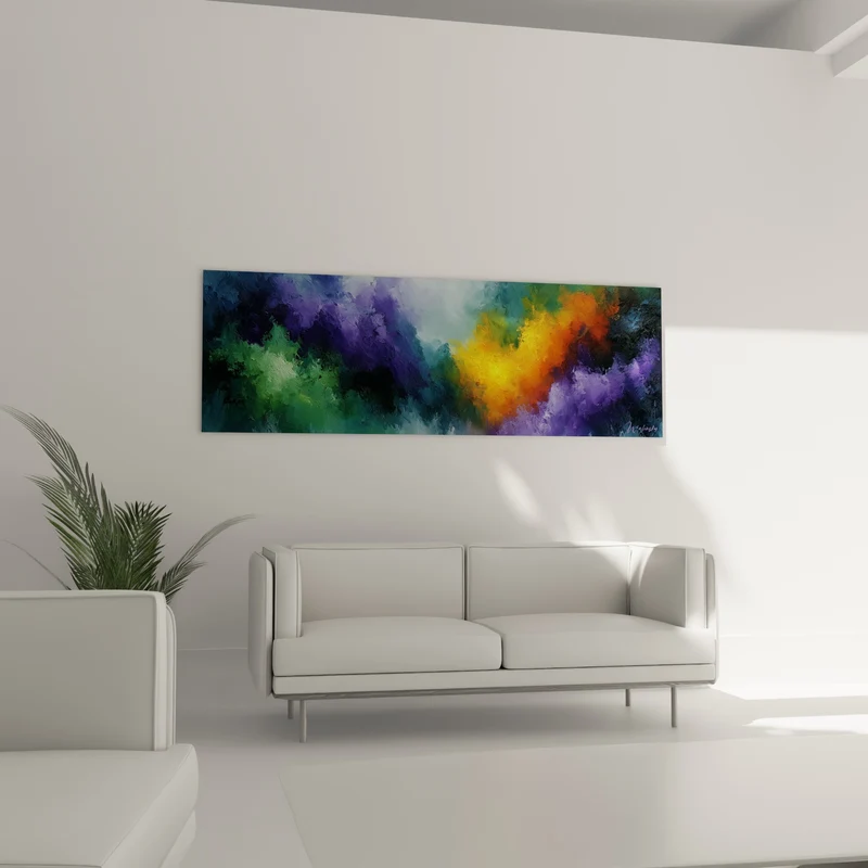Tableau Nébuleuse violette et orange aux volutes fumeuses - Foyer lumineux central - Edition style Peinture abstrait