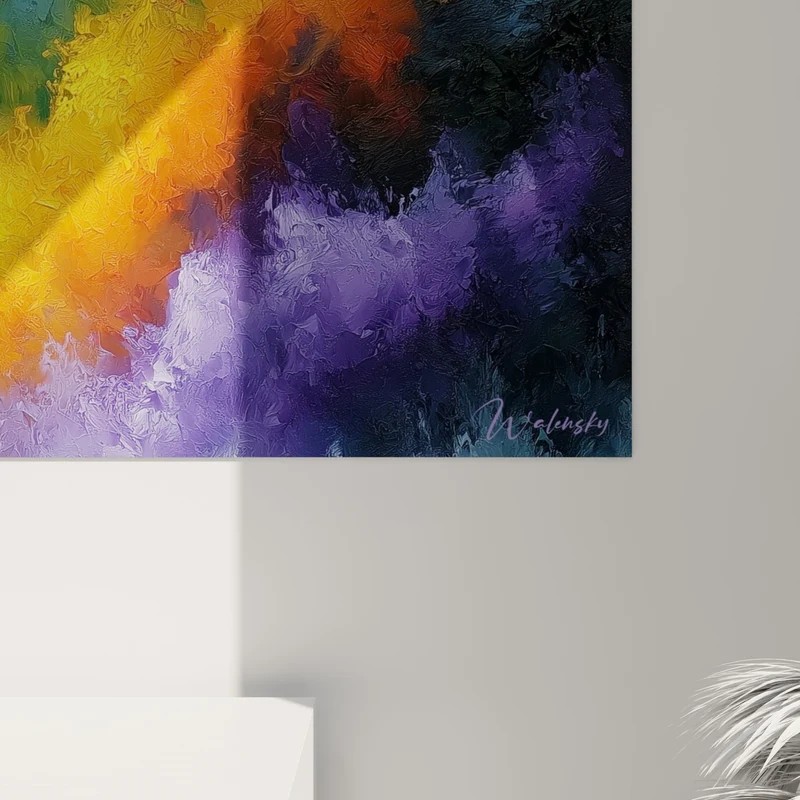 Tableau Nébuleuse violette et orange aux volutes fumeuses - Foyer lumineux central - Edition style Peinture abstrait