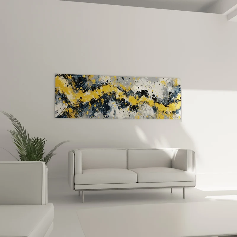 Tableau Coulée dorée sur fond bleu marine - Fusion minérale - Edition style Peinture abstrait