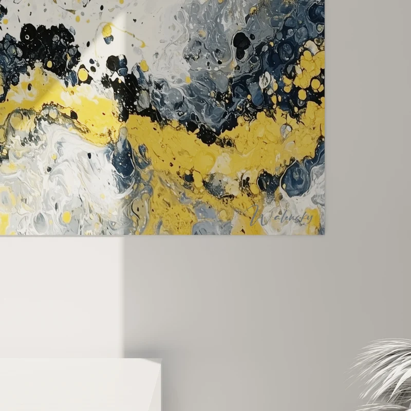 Tableau Coulée dorée sur fond bleu marine - Fusion minérale - Edition style Peinture abstrait
