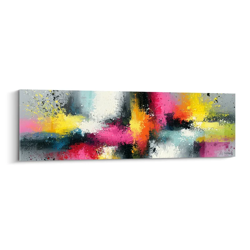 Tableau Éclaboussures roses et jaunes entrecroisées - Grille chromatique éclatée - Edition style Peinture abstrait