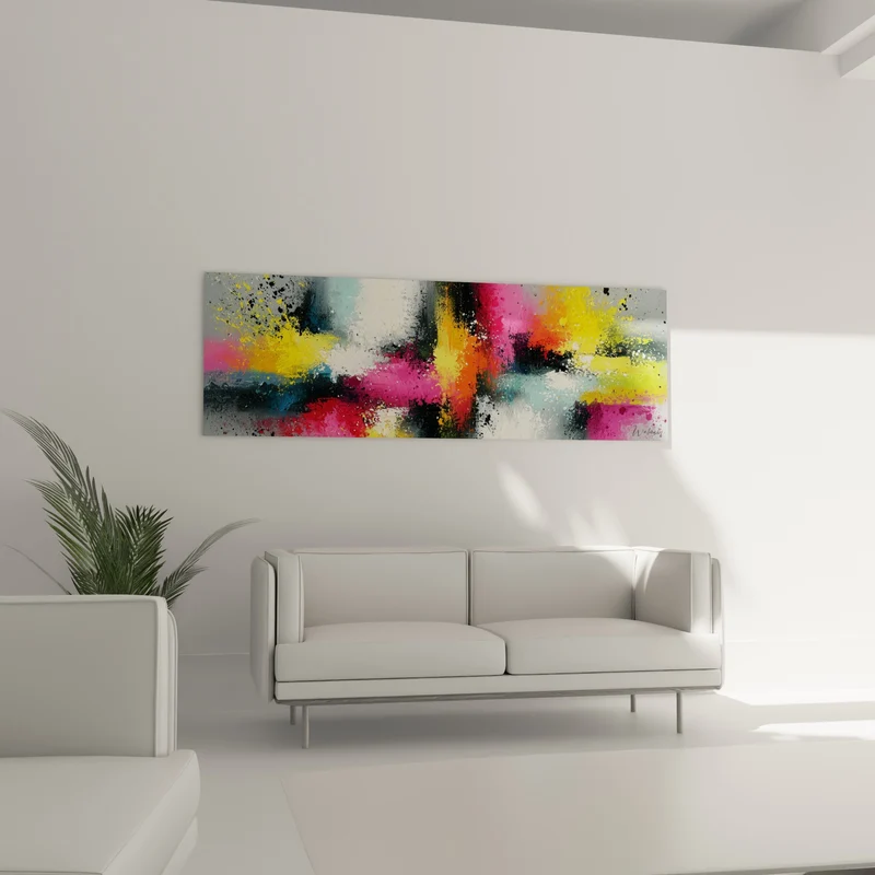 Tableau Éclaboussures roses et jaunes entrecroisées - Grille chromatique éclatée - Edition style Peinture abstrait