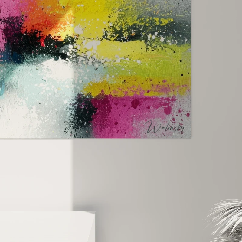 Tableau Éclaboussures roses et jaunes entrecroisées - Grille chromatique éclatée - Edition style Peinture abstrait