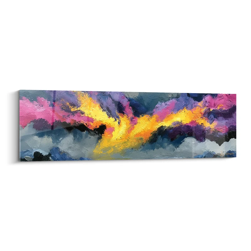 Tableau Éruption dorée aux nuages violets - Percée orageuse - Edition style Peinture abstrait