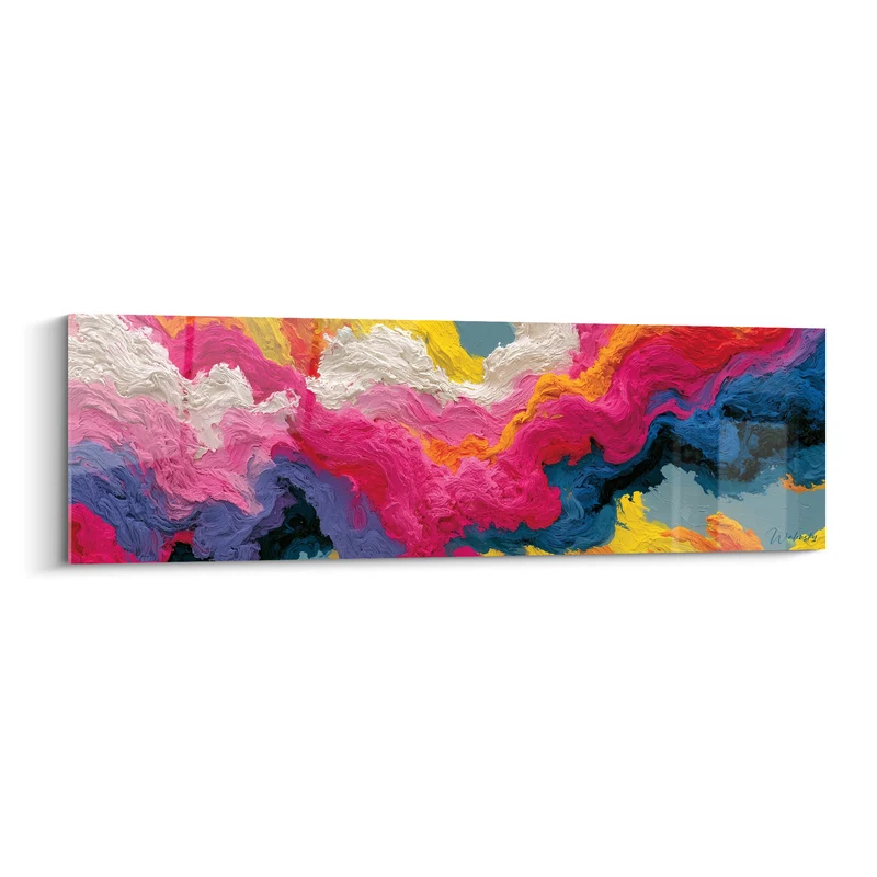 Tableau Vagues de matière rose et bleu profond - Torrent chromatique - Edition style Peinture abstrait