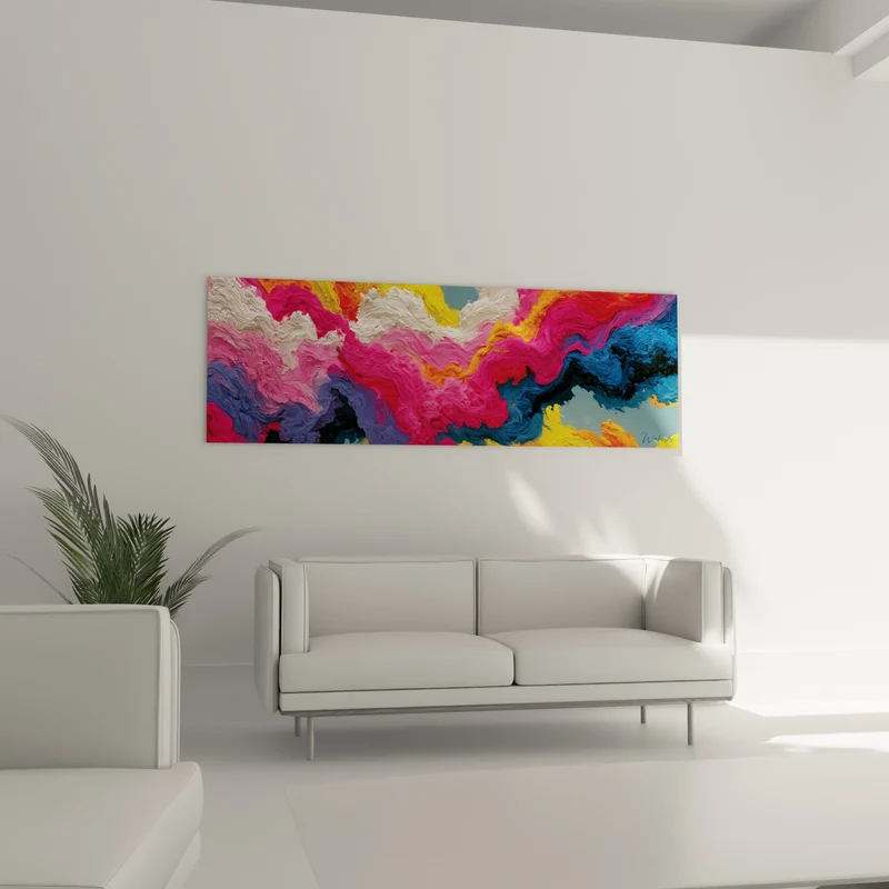 Tableau Vagues de matière rose et bleu profond - Torrent chromatique - Edition style Peinture abstrait
