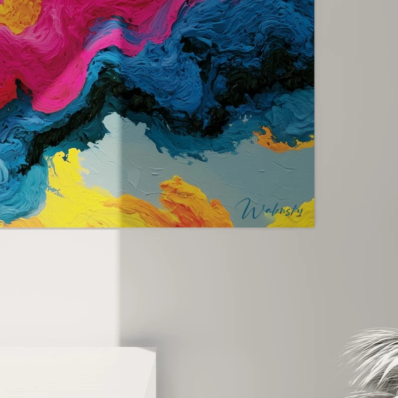 Tableau Vagues de matière rose et bleu profond - Torrent chromatique - Edition style Peinture abstrait