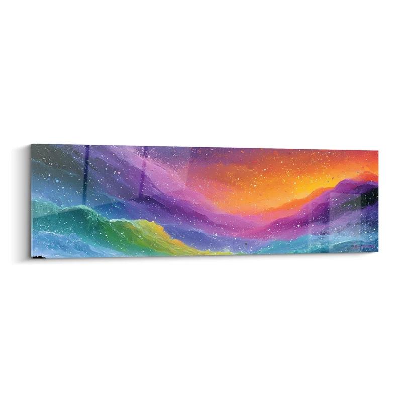 Tableau Vagues violettes et orangées éclaboussées - Marée céleste - Edition style Peinture abstrait