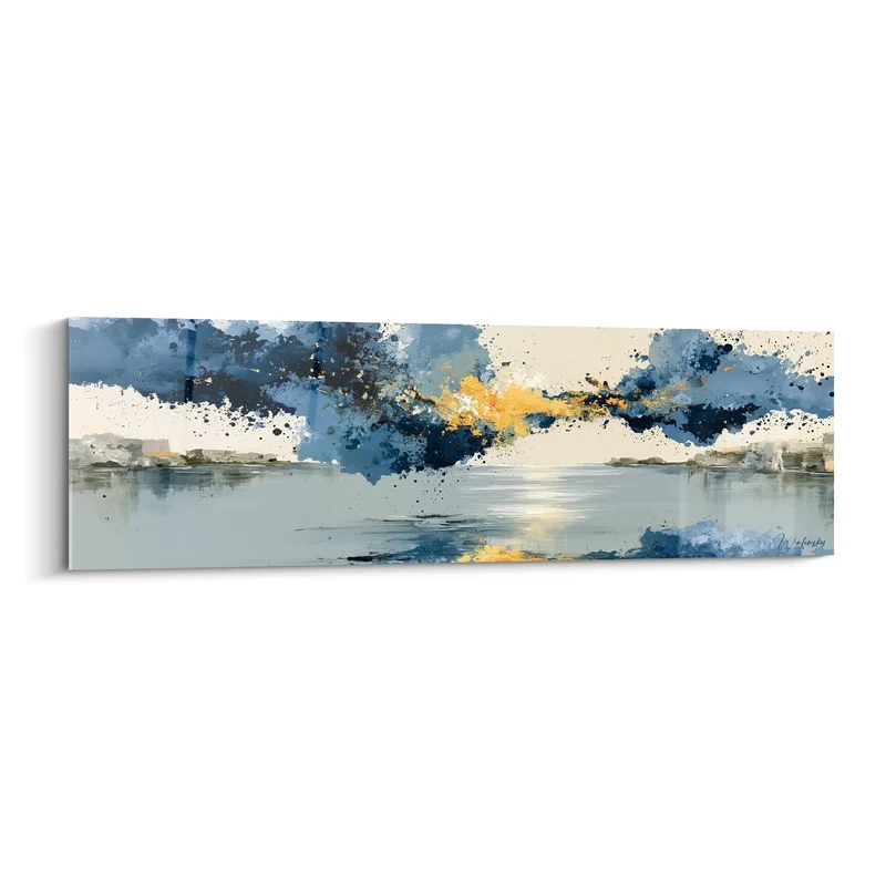 Tableau Horizon marin bleu marine et doré - Lueur après l'orage - Edition style Peinture abstrait