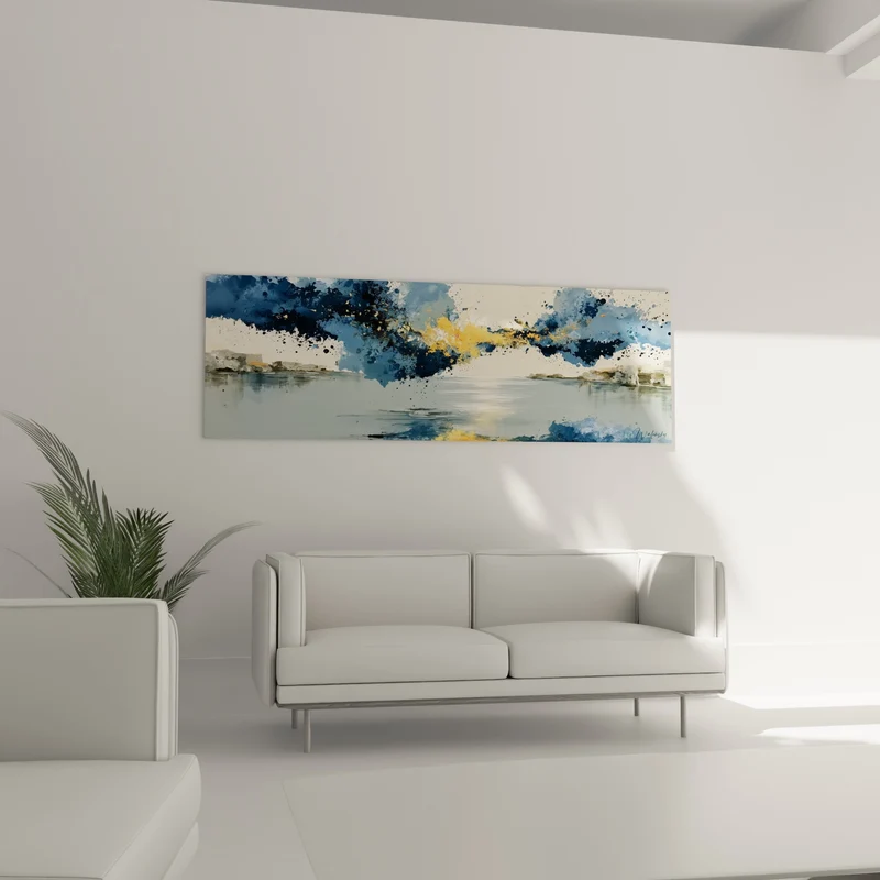 Tableau Horizon marin bleu marine et doré - Lueur après l'orage - Edition style Peinture abstrait