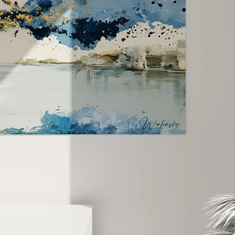 Tableau Horizon marin bleu marine et doré - Lueur après l'orage - Edition style Peinture abstrait