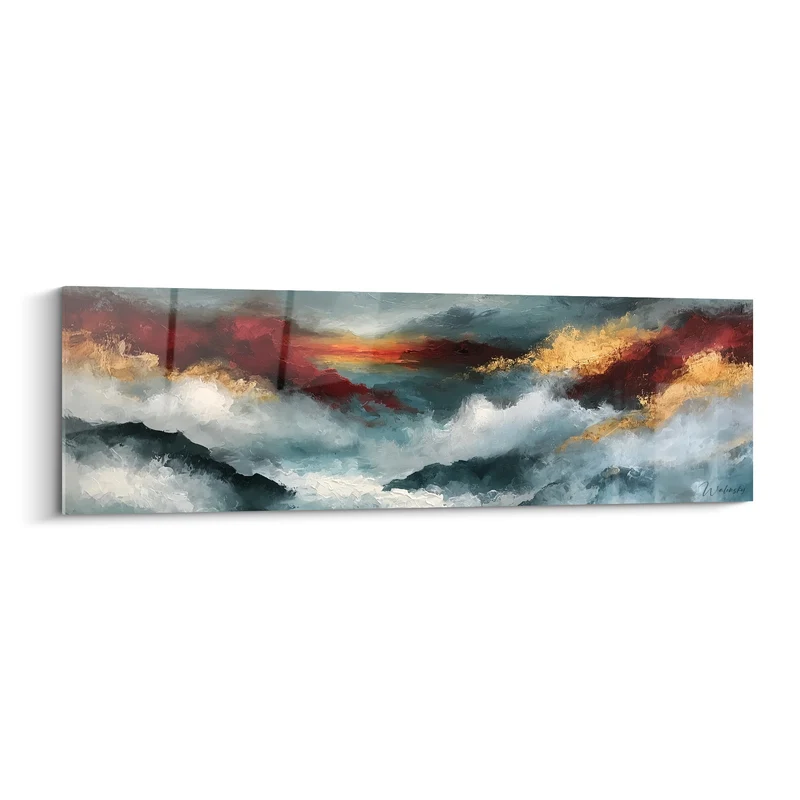 Tableau Vagues déchaînées aux reflets dorés - Fureur crépusculaire - Edition style Peinture abstrait