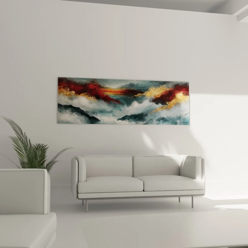 Tableau Vagues déchaînées aux reflets dorés - Fureur crépusculaire - Edition style Peinture abstrait
