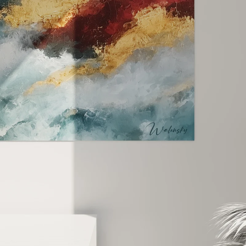 Tableau Vagues déchaînées aux reflets dorés - Fureur crépusculaire - Edition style Peinture abstrait