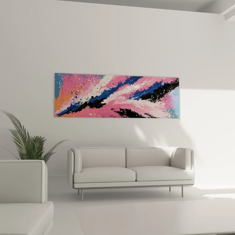 Tableau Traînée diagonale rose et bleu marine - Souffle en mouvement - Edition style Peinture abstrait