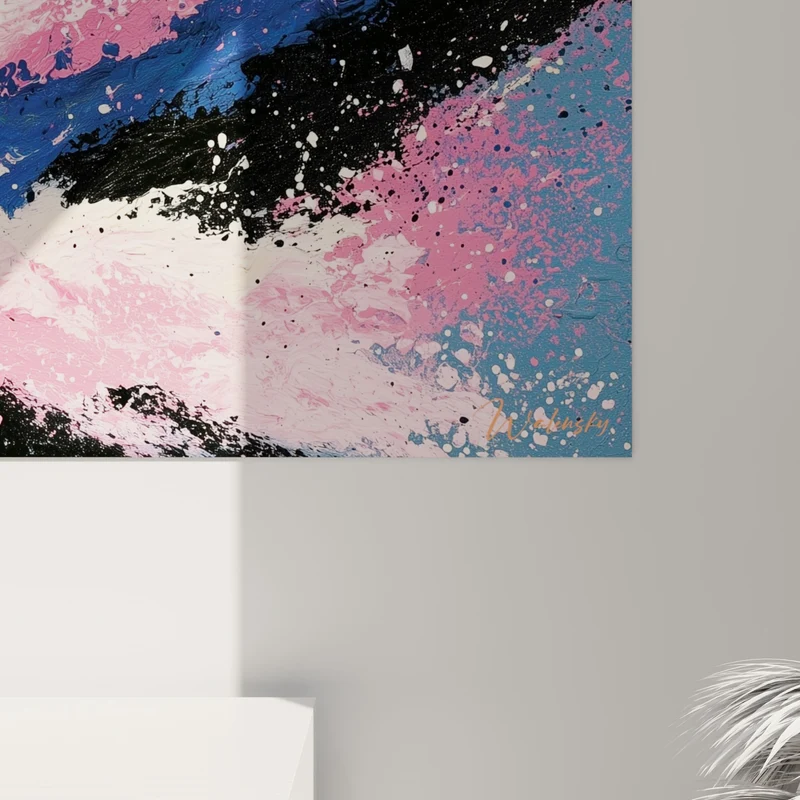 Tableau Traînée diagonale rose et bleu marine - Souffle en mouvement - Edition style Peinture abstrait