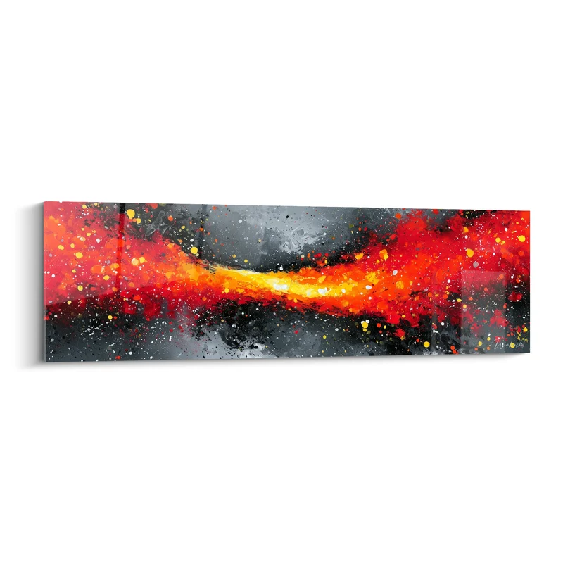Tableau Traînée rouge et noir aux éclaboussures dorées - Sillage incandescent - Edition style Peinture abstrait