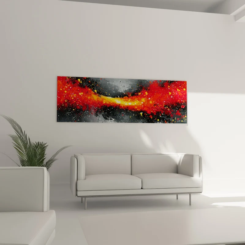 Tableau Traînée rouge et noir aux éclaboussures dorées - Sillage incandescent - Edition style Peinture abstrait