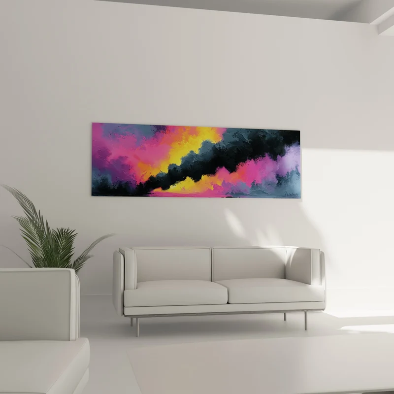 Tableau Nuées incandescentes anthracite et rose fuchsia - Ciel en fusion - Edition style Peinture abstrait