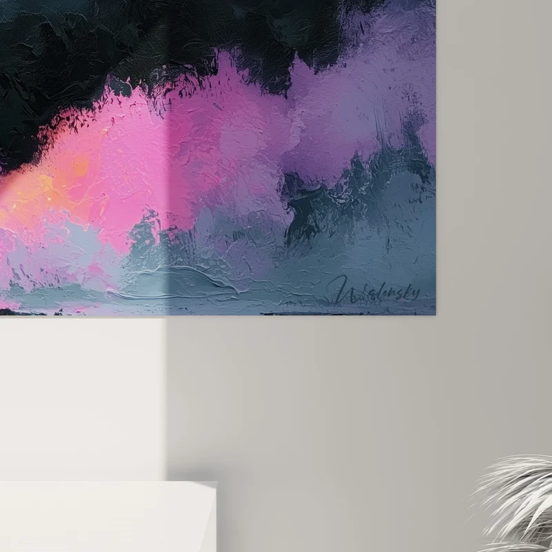 Tableau Nuées incandescentes anthracite et rose fuchsia - Ciel en fusion - Edition style Peinture abstrait