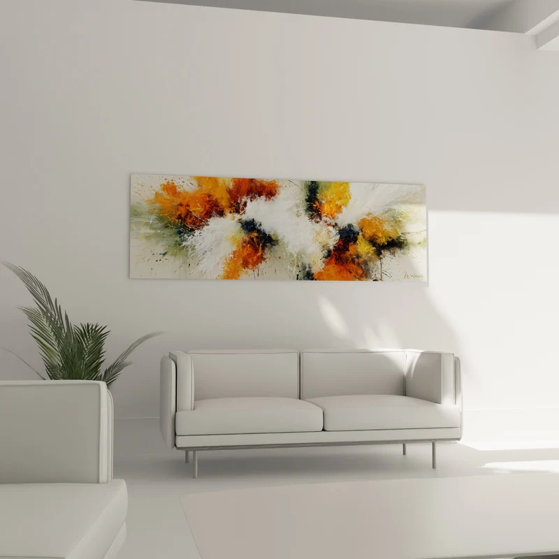 Tableau Éclaboussure blanche et orange en diagonale - Traînée d'écume vive - Edition style Peinture abstrait