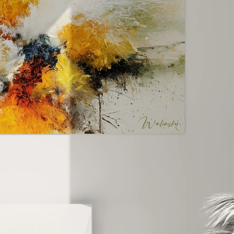 Tableau Éclaboussure blanche et orange en diagonale - Traînée d'écume vive - Edition style Peinture abstrait
