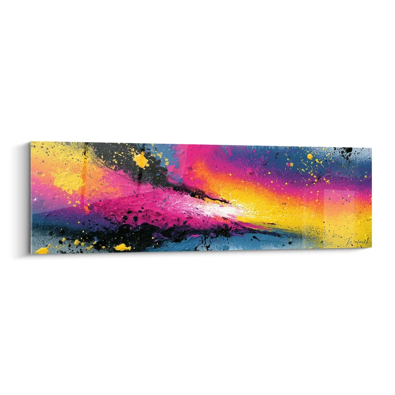 Tableau Éclaboussure magenta et jaune en diagonale - Impact lumineux central - Edition style Peinture abstrait