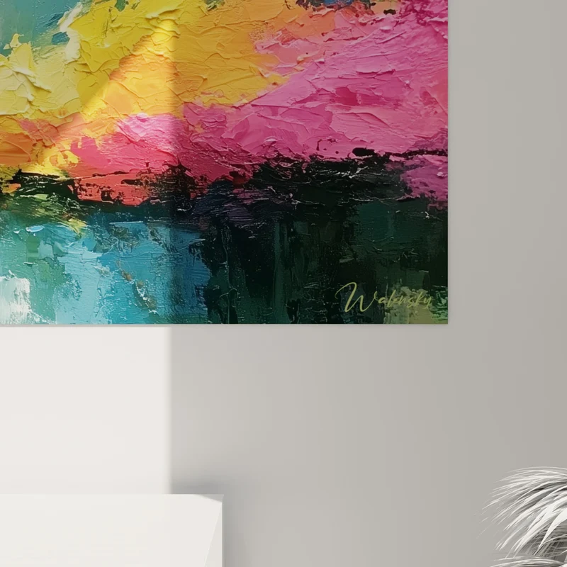 Tableau Colibri bleu et rose ailes déployées - Bec pointu argenté - Edition style Peinture abstrait