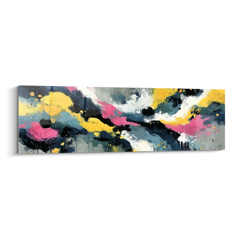 Tableau Vagues de couleurs jaune et rose éclaboussées - Élan tourbillonnant - Edition style Peinture abstrait