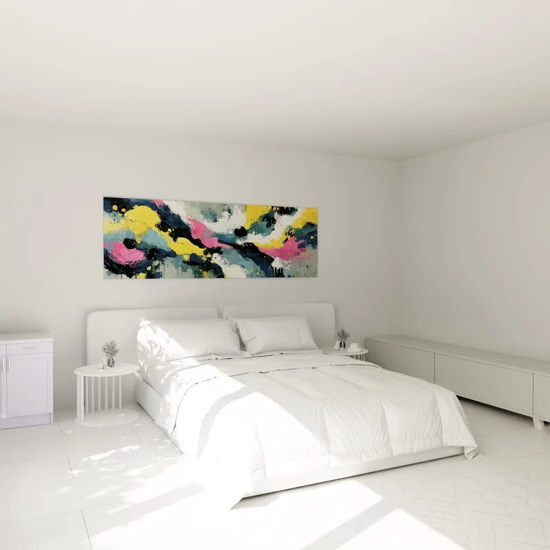 Tableau Vagues de couleurs jaune et rose éclaboussées - Élan tourbillonnant - Edition style Peinture abstrait