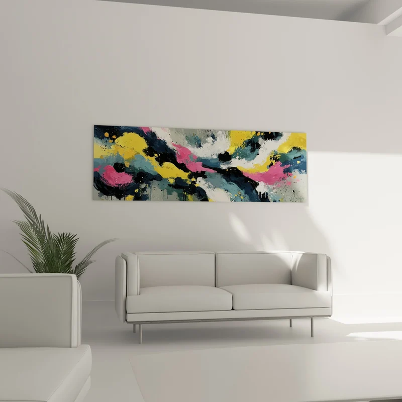 Tableau Vagues de couleurs jaune et rose éclaboussées - Élan tourbillonnant - Edition style Peinture abstrait