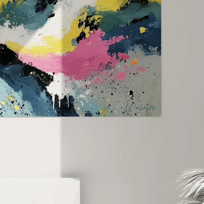 Tableau Vagues de couleurs jaune et rose éclaboussées - Élan tourbillonnant - Edition style Peinture abstrait