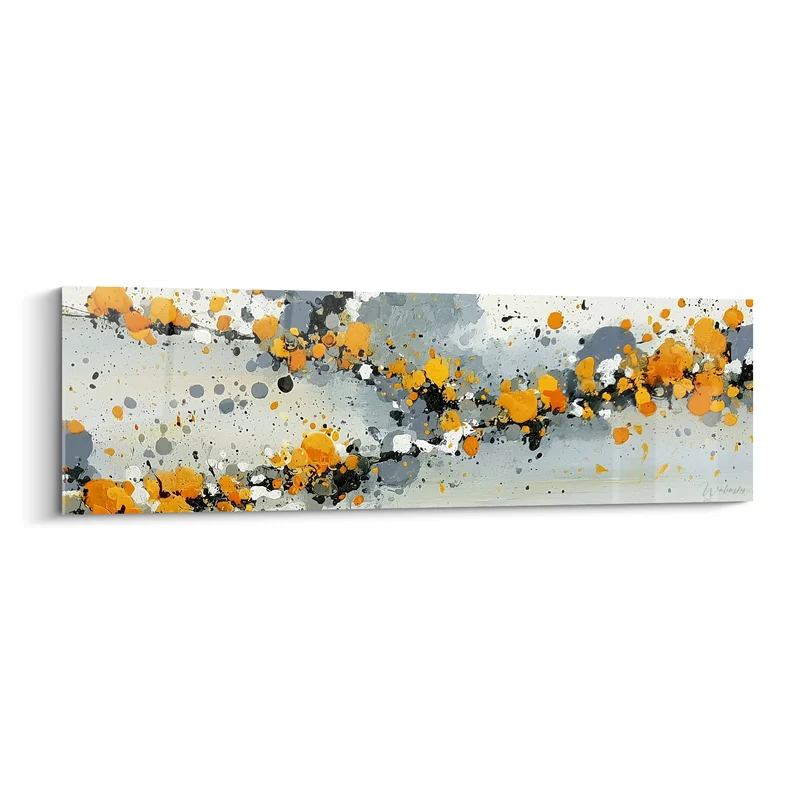 Tableau Éclaboussures orange et gris en constellation - Traînée de gouttelettes - Edition style Peinture abstrait