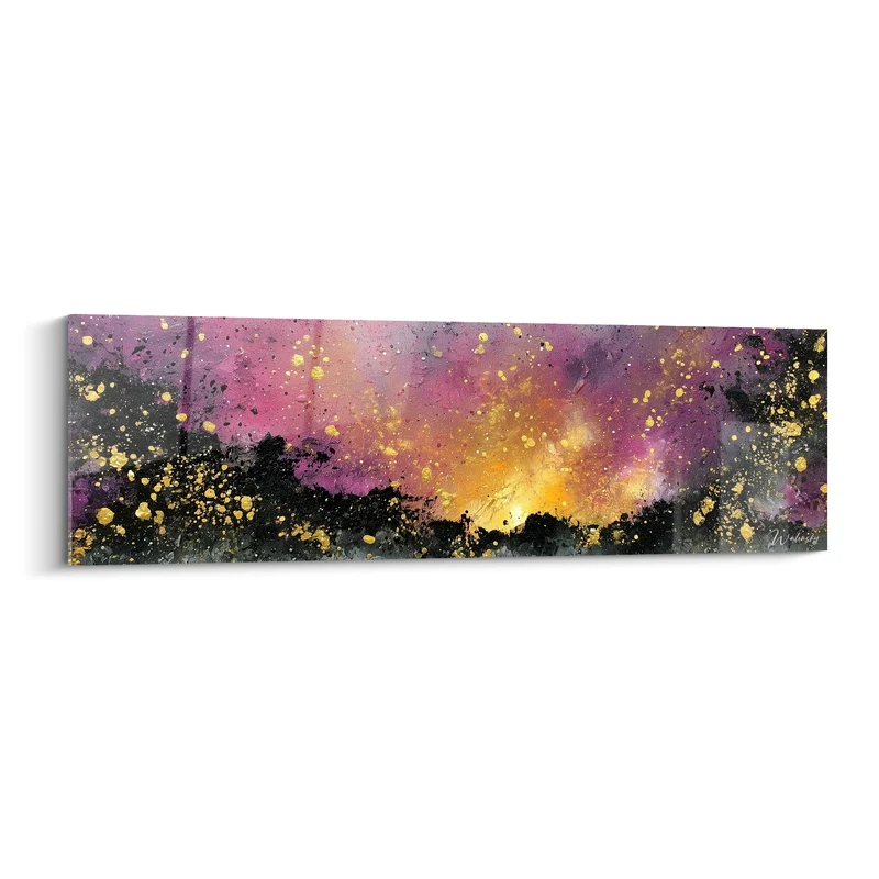 Tableau Nébuleuse dorée aux éclats violets - Éveil cosmique - Edition style Peinture abstrait