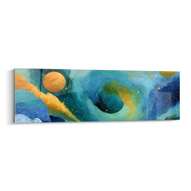 Tableau Tourbillon cosmique bleu et doré - Vertige céleste - Edition style Peinture abstrait