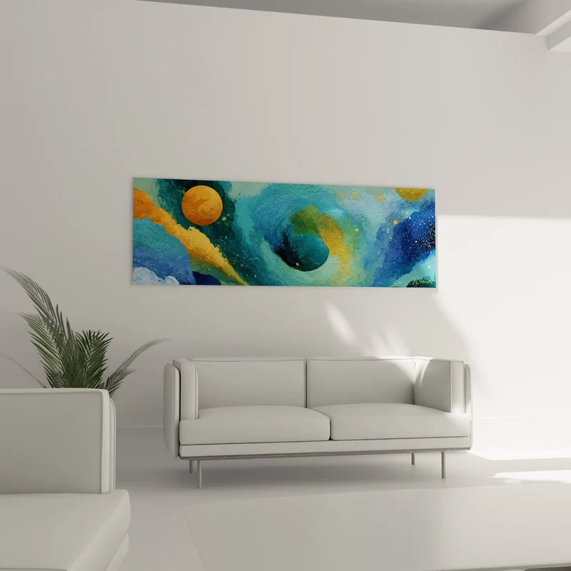 Tableau Tourbillon cosmique bleu et doré - Vertige céleste - Edition style Peinture abstrait