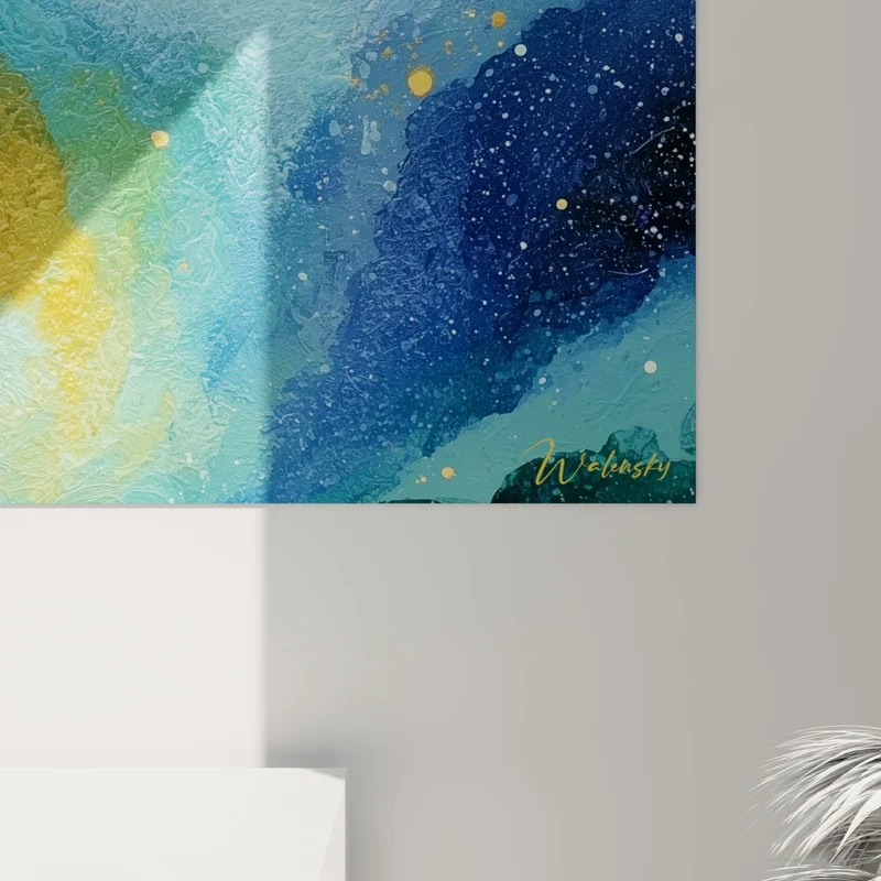 Tableau Tourbillon cosmique bleu et doré - Vertige céleste - Edition style Peinture abstrait