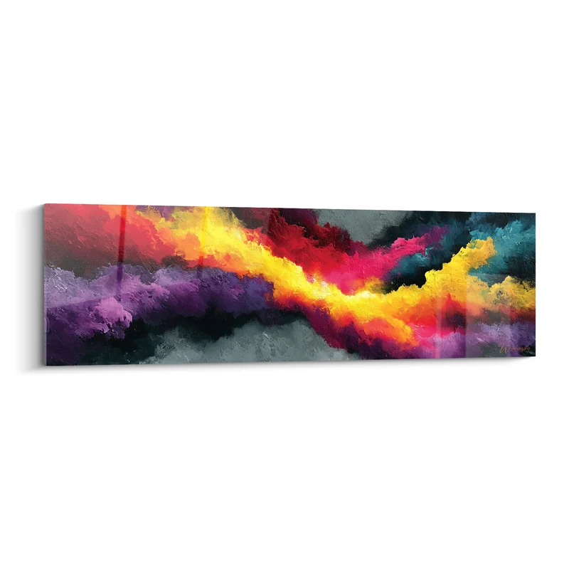 Tableau Nuée dorée aux volutes violettes - Éclair figé - Edition style Peinture abstrait