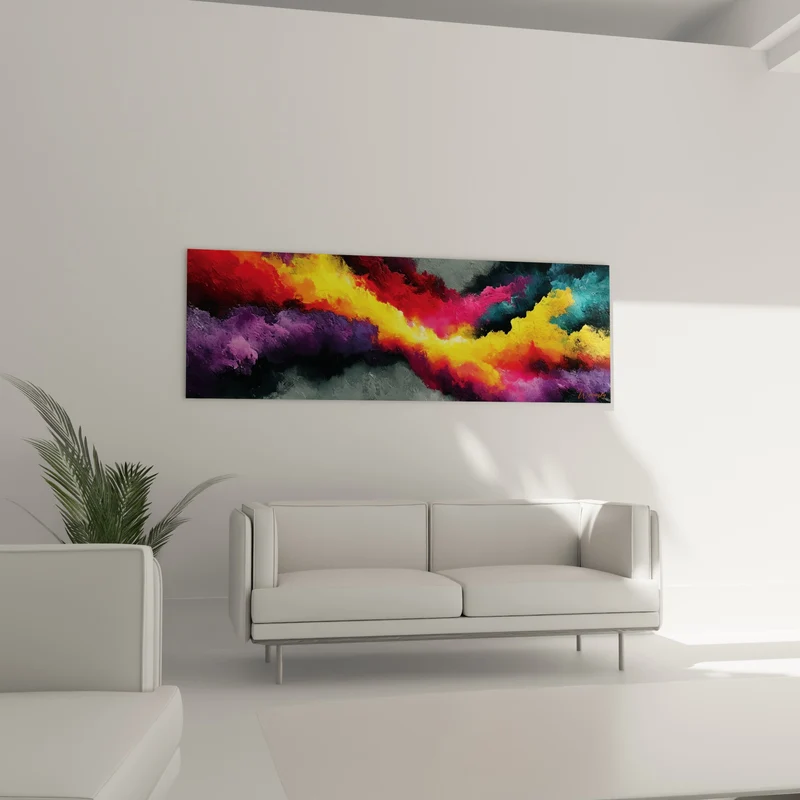 Tableau Nuée dorée aux volutes violettes - Éclair figé - Edition style Peinture abstrait