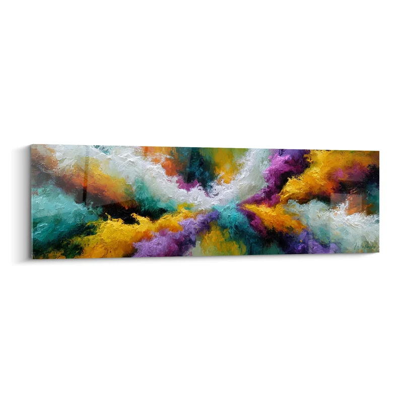 Tableau Nuée blanche et safran aux volutes croisées - Reflets pourpres profonds - Edition style Peinture abstrait