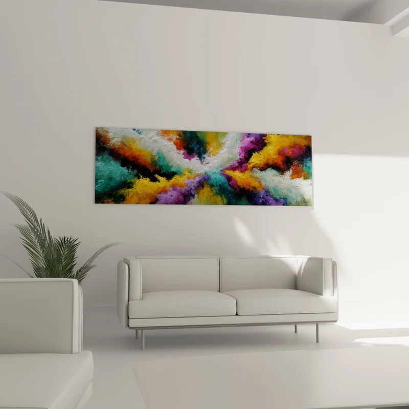 Tableau Nuée blanche et safran aux volutes croisées - Reflets pourpres profonds - Edition style Peinture abstrait