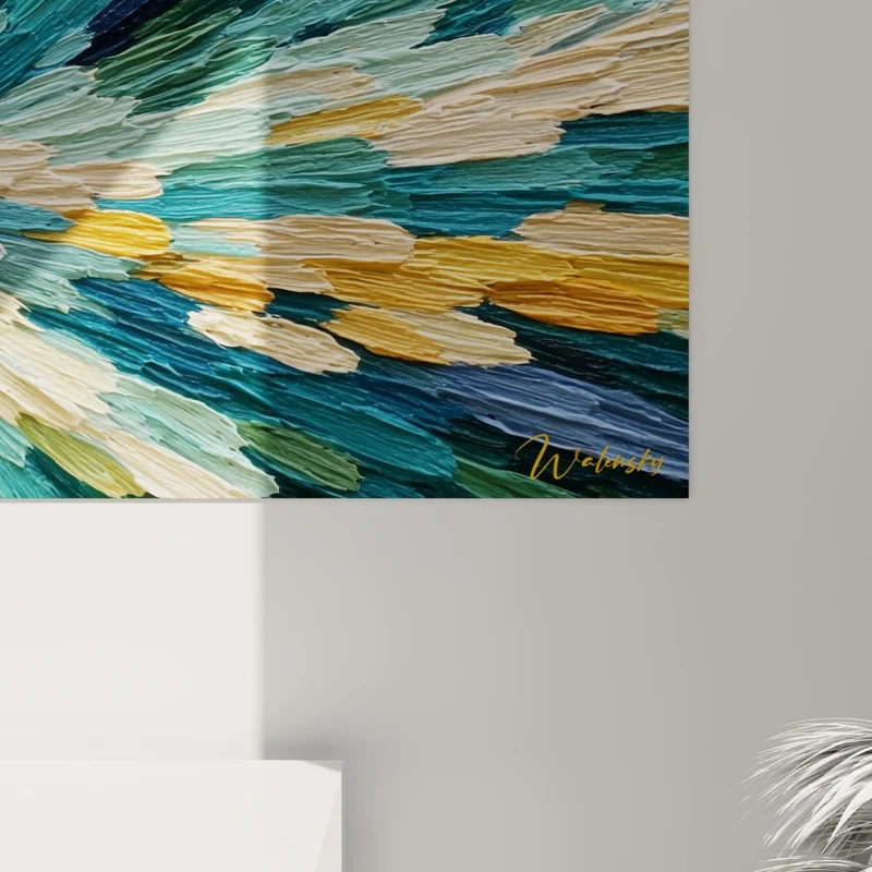 Tableau Explosion florale bleue et orangée en relief - Souffle d'éclosion - Edition style Peinture abstrait