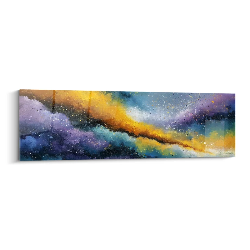 Tableau Nébuleuse violette et dorée aux poussières d'étoiles - Traînée cosmique panoramique - Edition Artistique abstrait